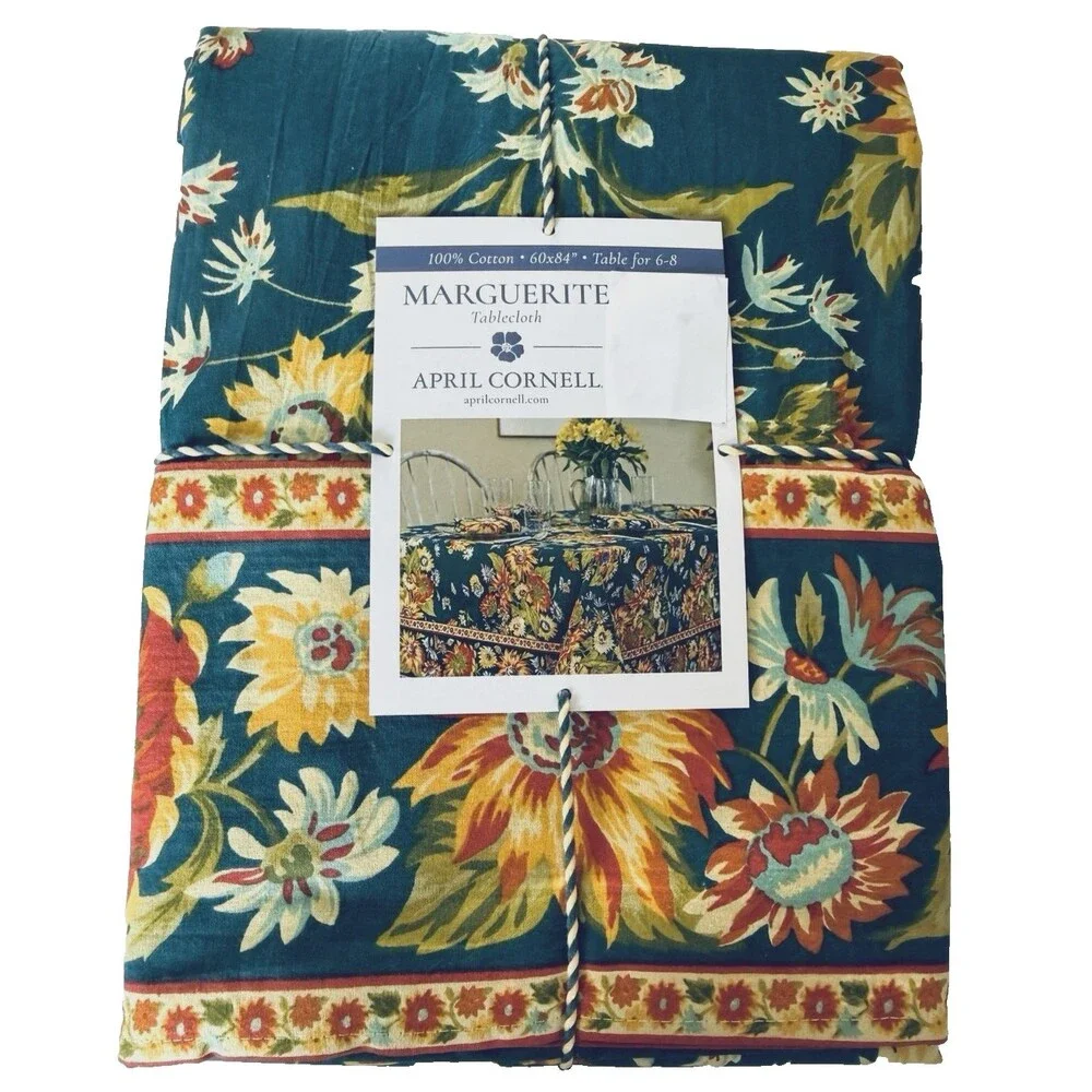 April Cornell MARGUERITE Floral Tablecloth 60x84 Blue Orange French Country